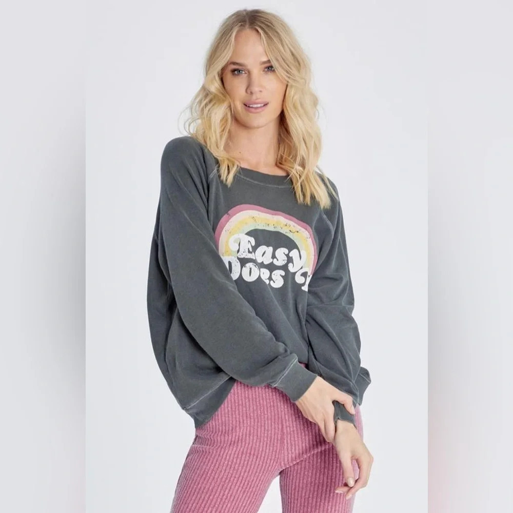 Wildfox Easy Does It Sommers Rainbow Graphic Oversized Sweatshirt Grey Size L